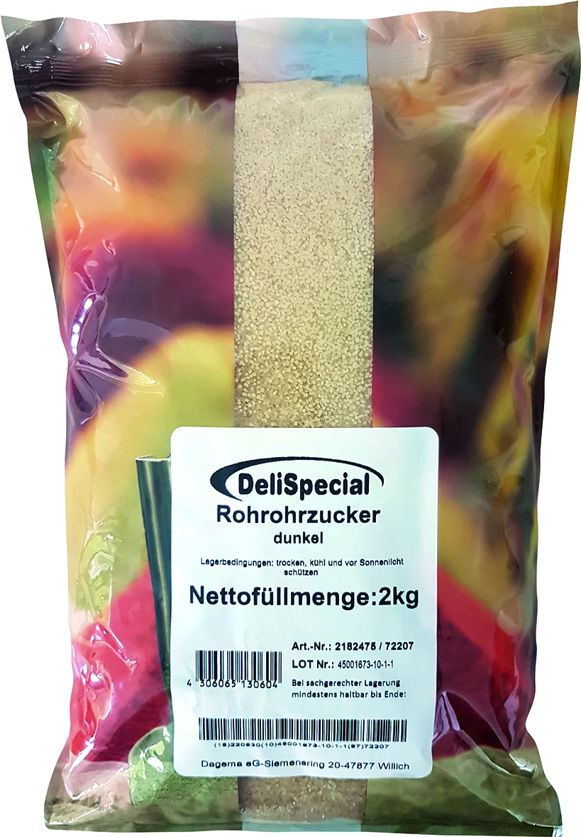Roh-Rohrzucker Dunkel, 2 Kg Standbeutel 