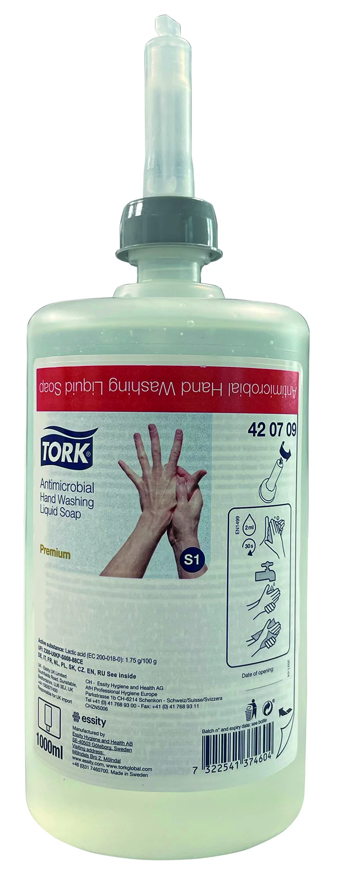 Tork Flüssigseife zur Hände- dekontanimation 1L Spenderflasche rund
