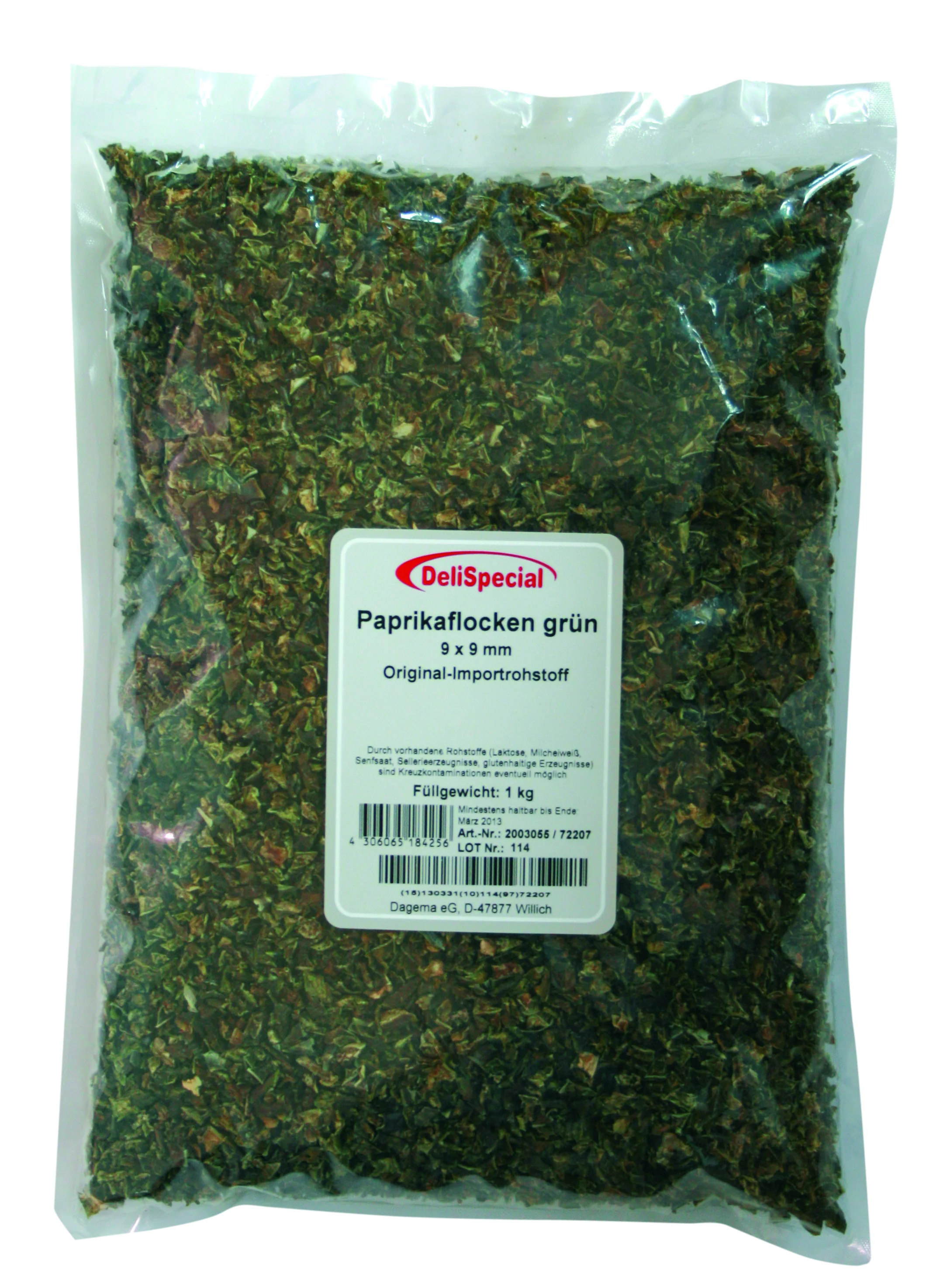 Paprikaflocken, grün, 9x9mm, 1 Kg 