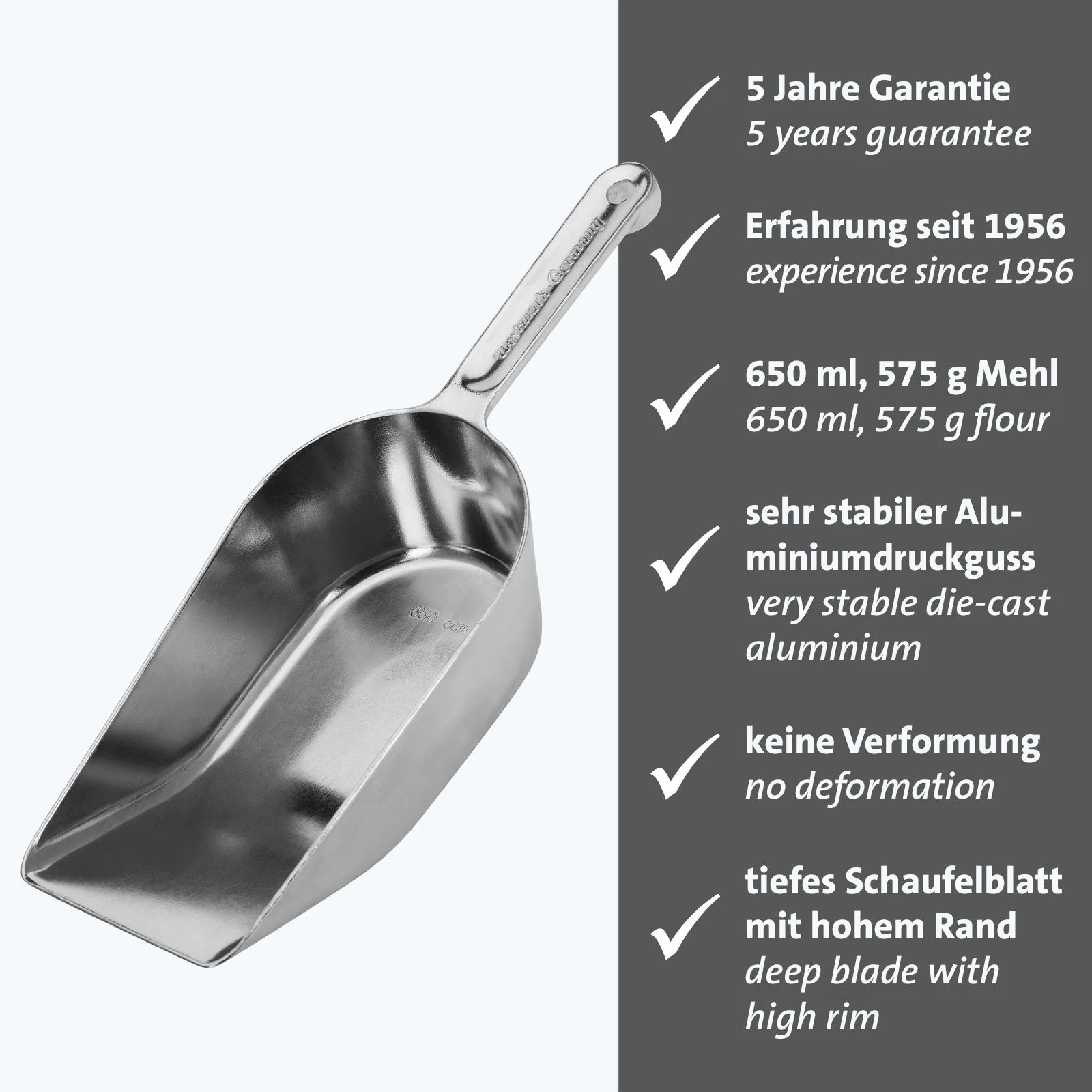 Abwiegeschaufel Alu 650ml/575g, 310x108x75mm 