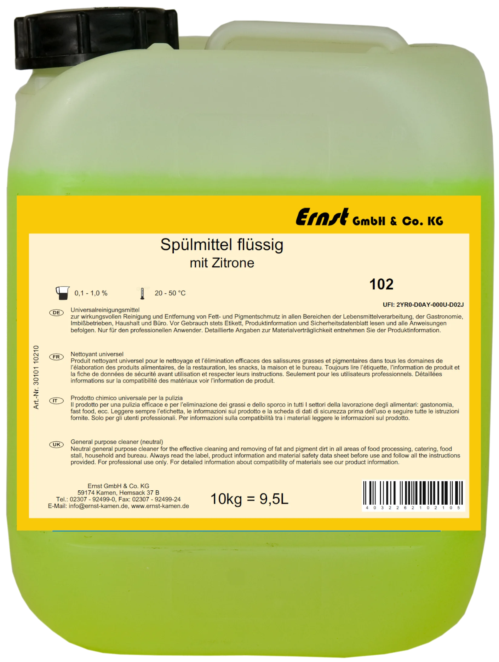 Ernst Spülmittel flüssig mit Zitrone, 10kg Kan. 