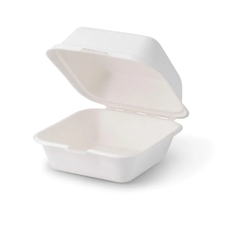 Hamburger Box Zuckerrohr weiß 150x150x80mm Füllvolumen: 930ml/Volumen Unterteil: 500ml