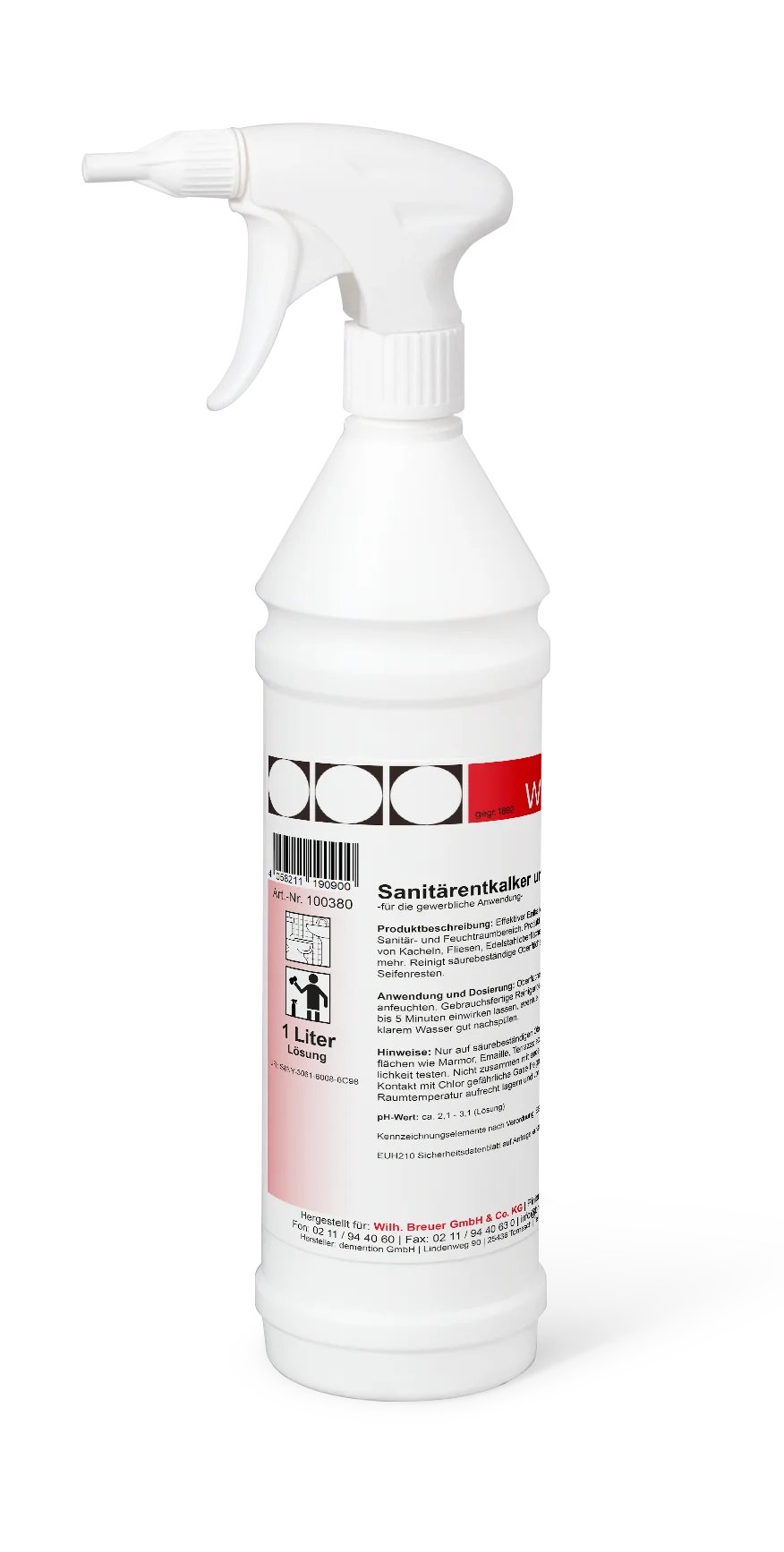 Sanitärrentkalker und -Reiniger BREUER 1 Liter mit Sprühkopf, Lösung gebrauchsfertig