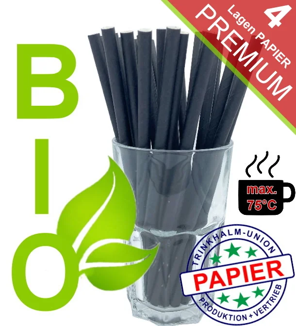 Trinkhalme Papier schwarz 20cm Ø 0,8 cm, 4-lagig 