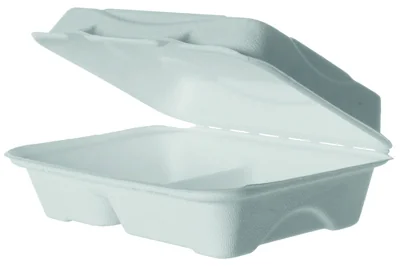 Lunchbox 2-geteilt, Bagasse/Zuckerrohr 230x150x75mm, weiss