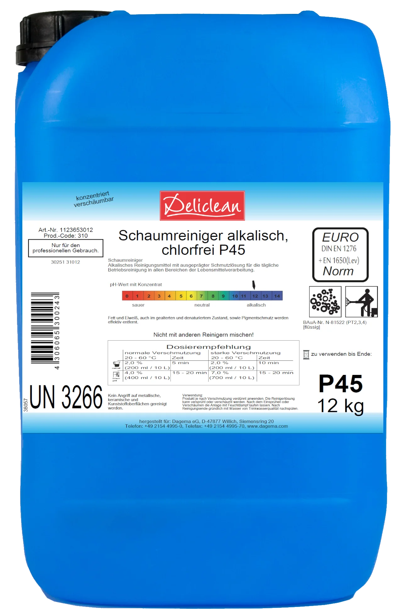 Schaumreiniger alkalisch, chlorfrei, P45 12kg 