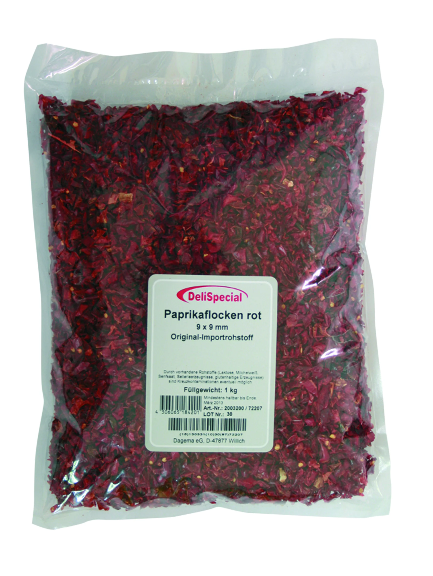 Paprikaflocken, rot , 9x9mm, 1 Kg 
